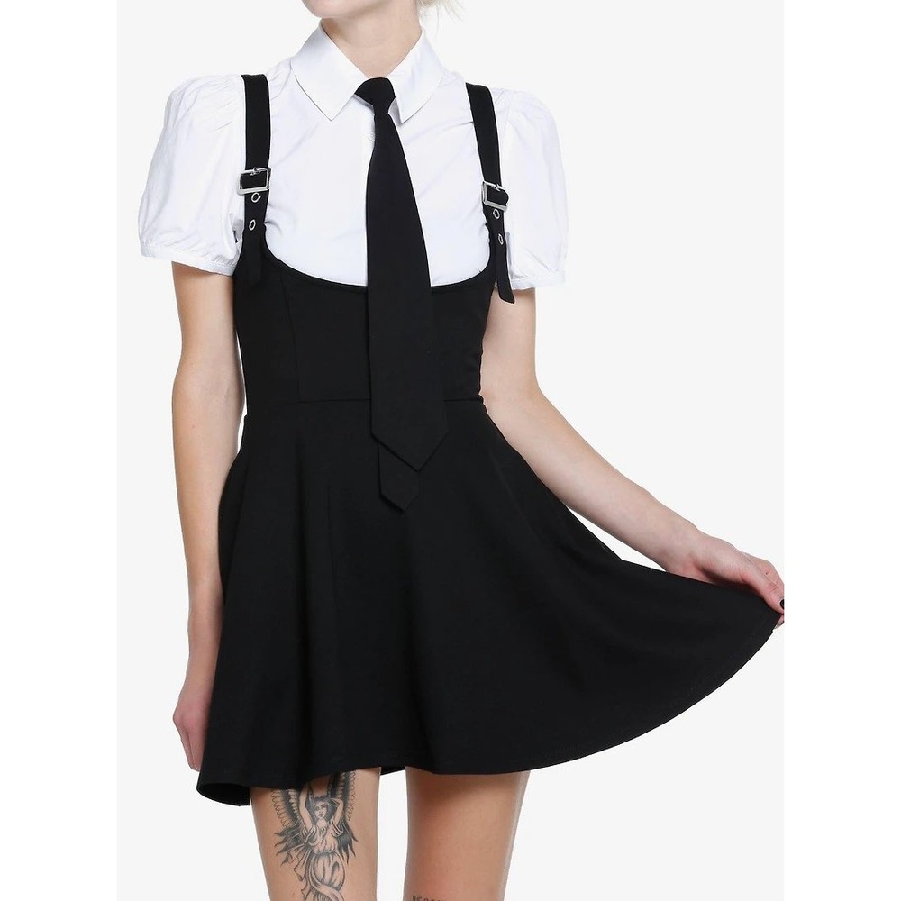 Cosmic Aura Black Pinafore Skater Dress Buckle Straps Pockets Small Hot Topic